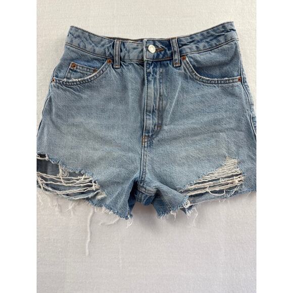 Women’s TopShop Light Wash Denim Distressed A-Line Jean Shorts Sz 4 - Picture 1 of 4